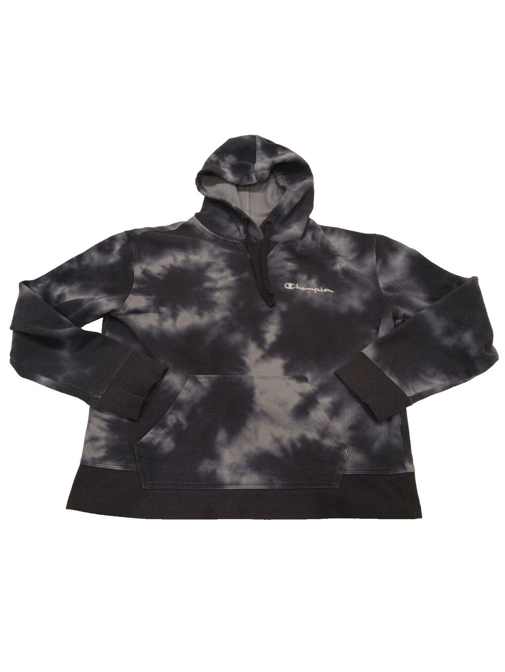 Champion Hoodie Womens Medium Gray White Tie Dye Fleece Pullover Pocket M